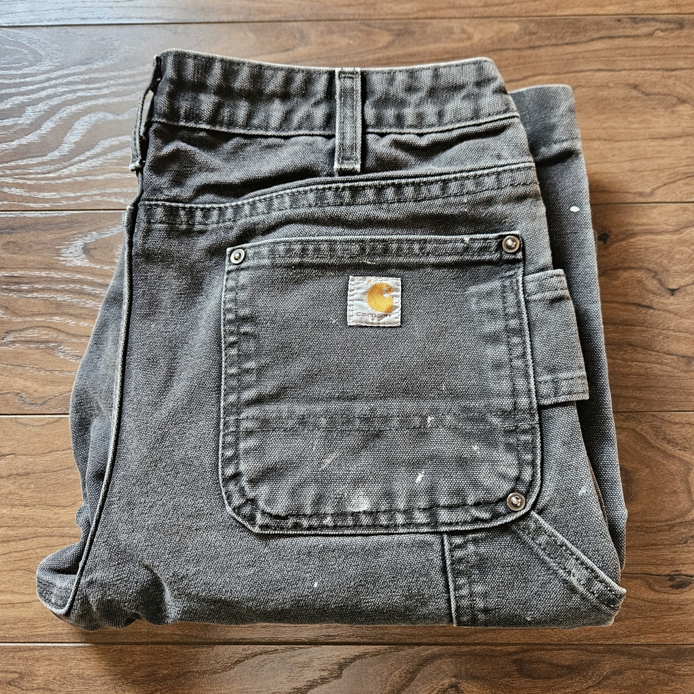 Carhartt Straight Leg Women’s Jeans — Charcoal Gray with Subtle Paint Splatter